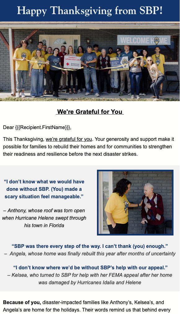 Happy Thanksgiving from SBP — gratitude newsletter
